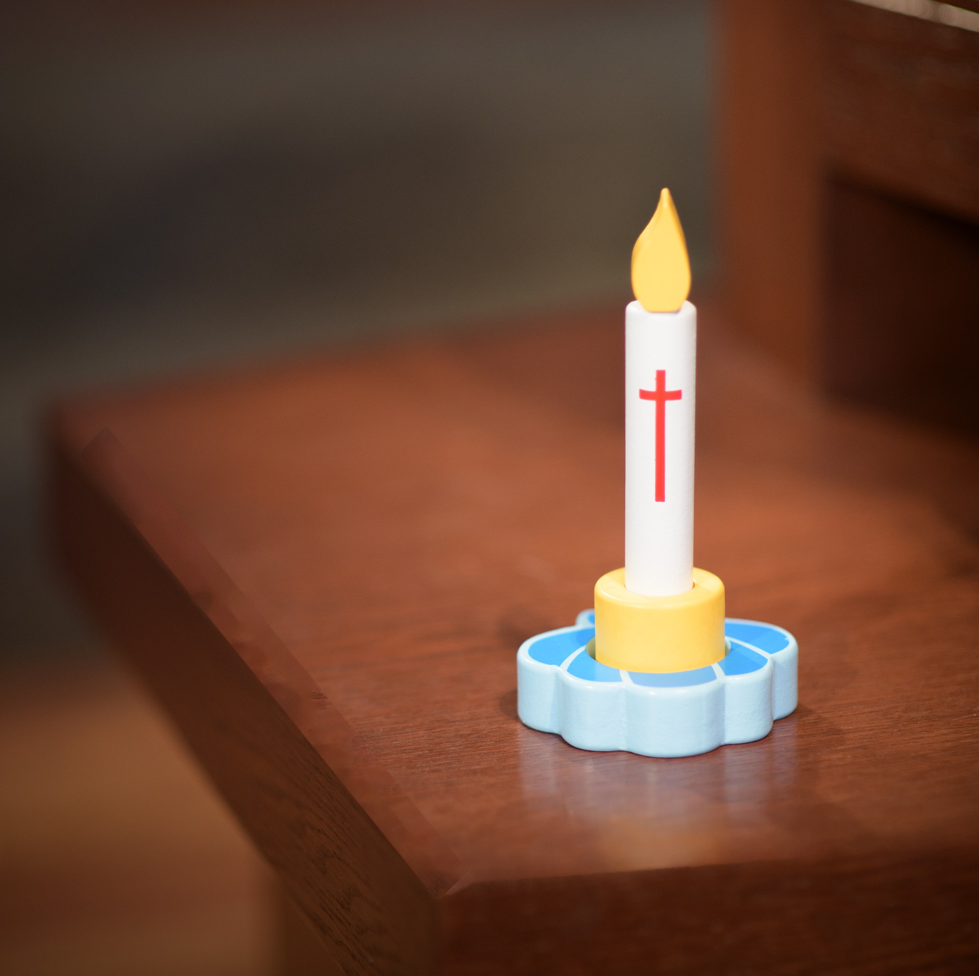 wooden baptism candle